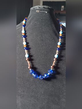 Blue Glass Bead Necklace with Mixed Accent Beads